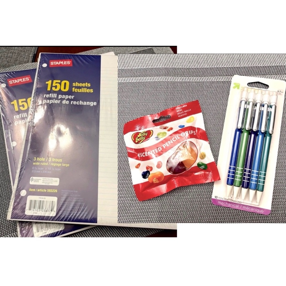 NWT School Bundle Pencils 10 Pack + Pencil Grips Jelly Belly Lined Paper (300)